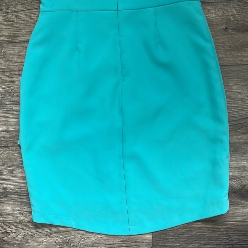 Adelyn Rae | Sleeveless Crepe Mini Turquoise Bodycon Cocktail Dress Size Medium - Picture 7 of 10